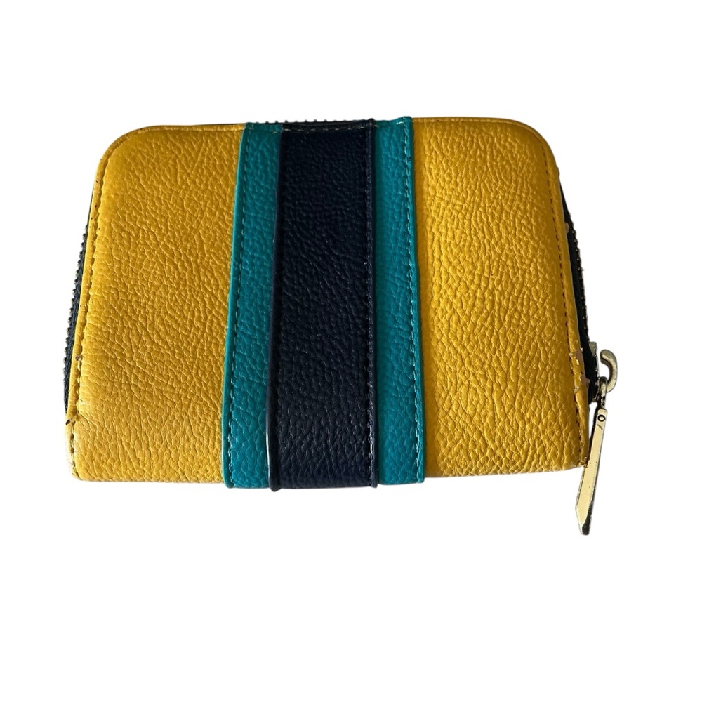 Target zipper around leather wallet yellow and blue colorblock